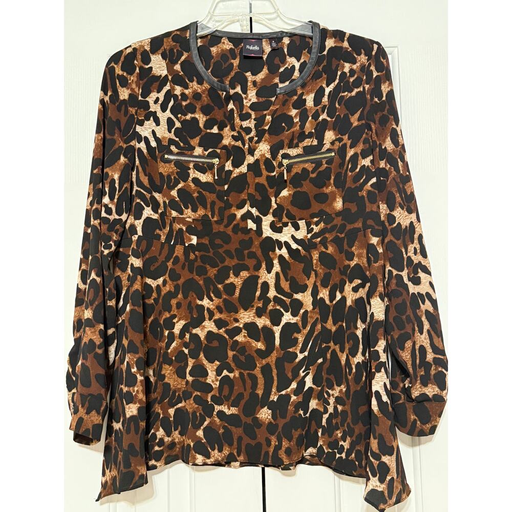Rafaella Animal Print Long Sleeve Blouse/Tunic, Size M